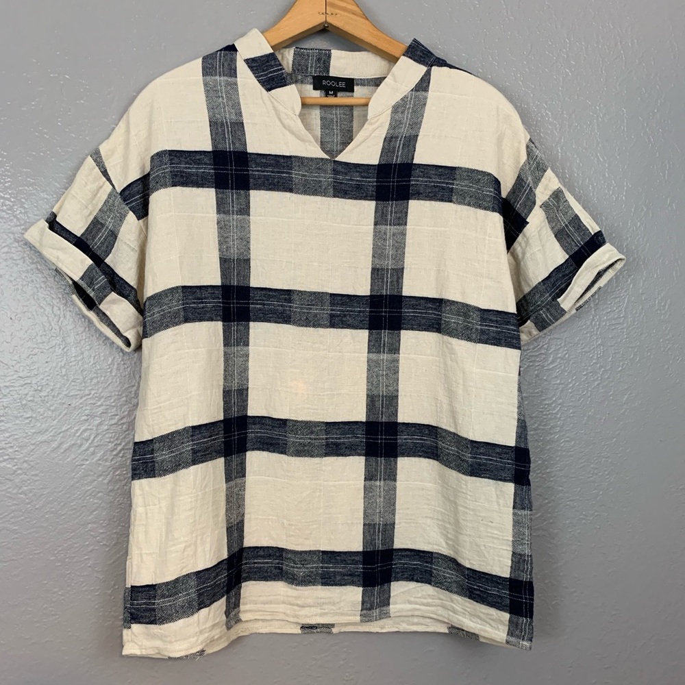 Roolee Plaid Short Sleeve Cotton Rolled Sleeve Top